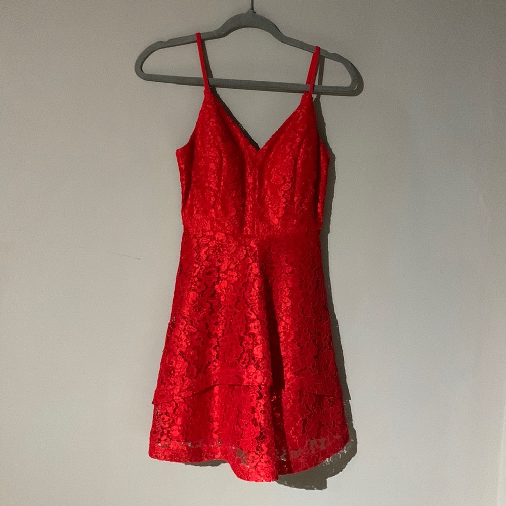 red lace homecoming dress